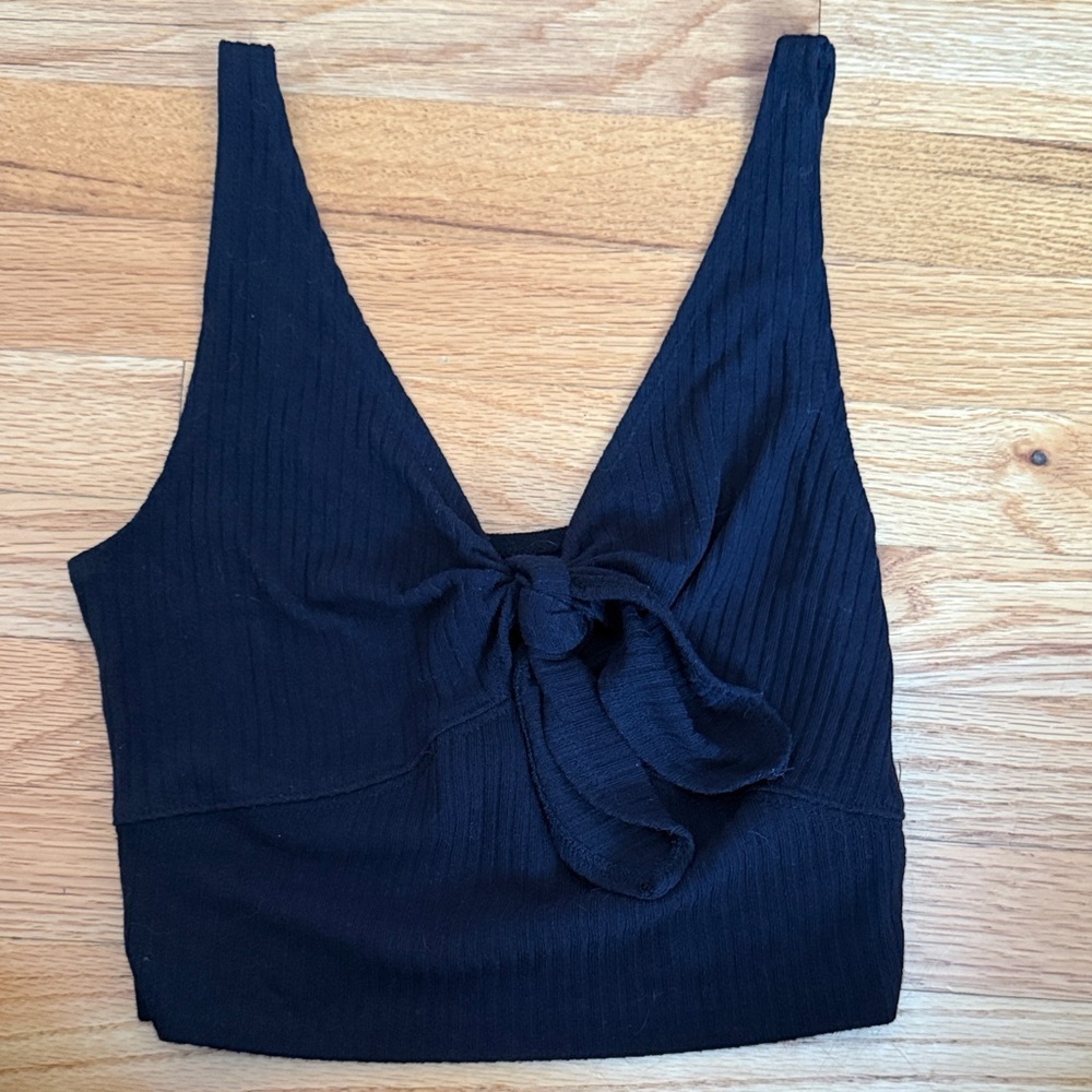 Abercrombie & Fitch Black Ribbed Tie-Front Tank Top